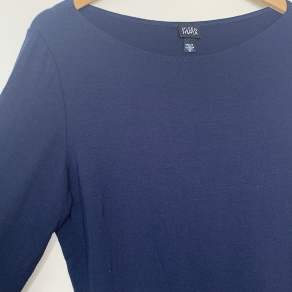 Eileen Fisher | Midnight Blue Stretch Viscose Long Sleeve Round Neck Top Shirt S - Picture 8 of 12